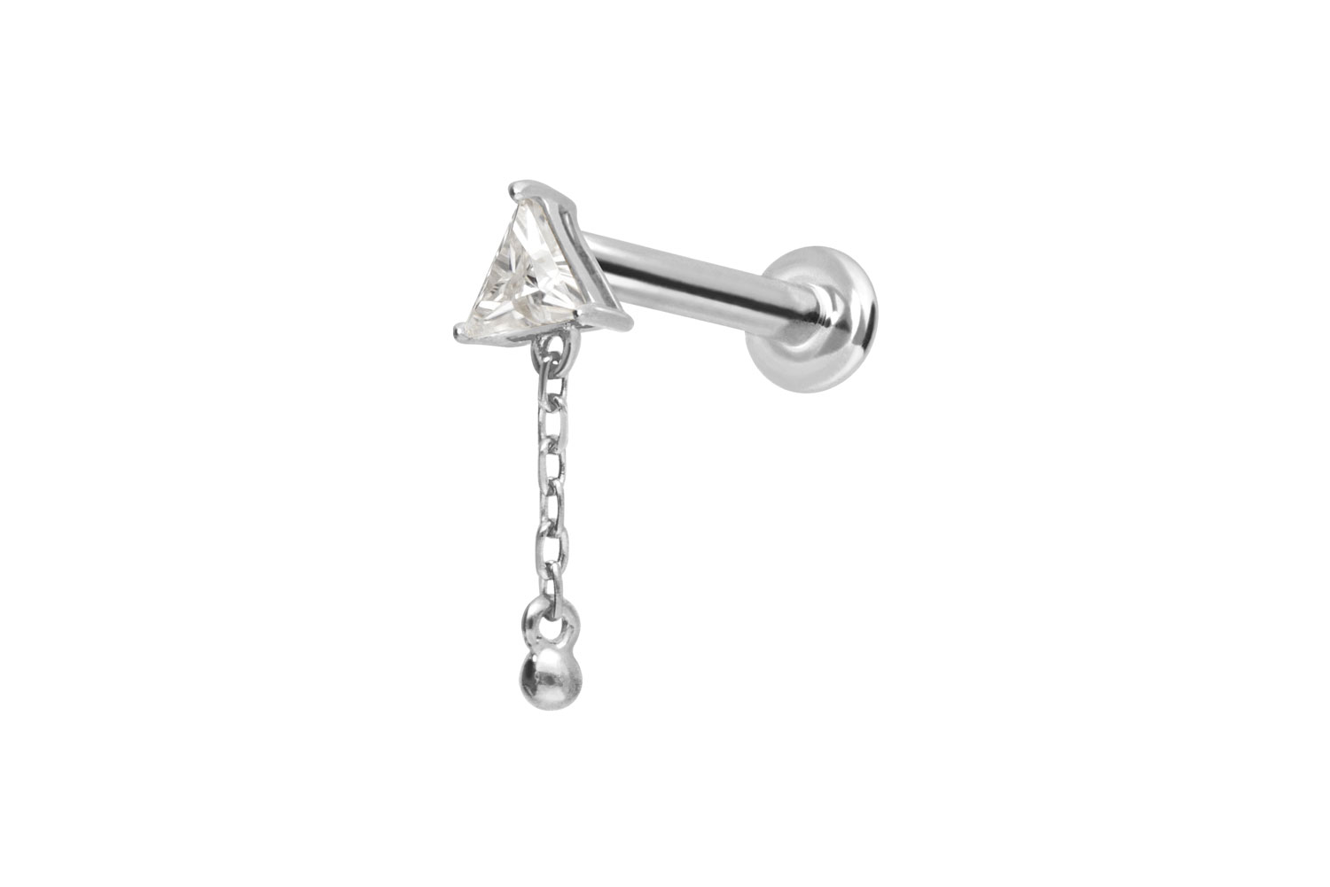 14 Karat Gold Labret Piercing mit Innengewinde MOISSANIT-DREIECK + KETTE